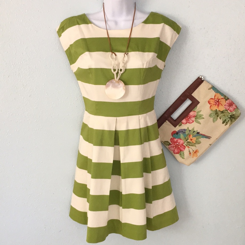 Beautiful Green & Beige striped dress